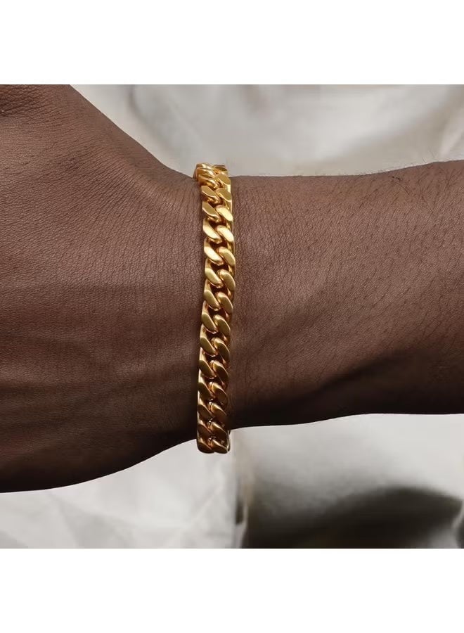Men's 2-Piece Stainless Steel Cuban & Twist Chain Bracelet Set - 6-Sided Polished Fade-Resistant Gold-Plated Bangle - Image 3